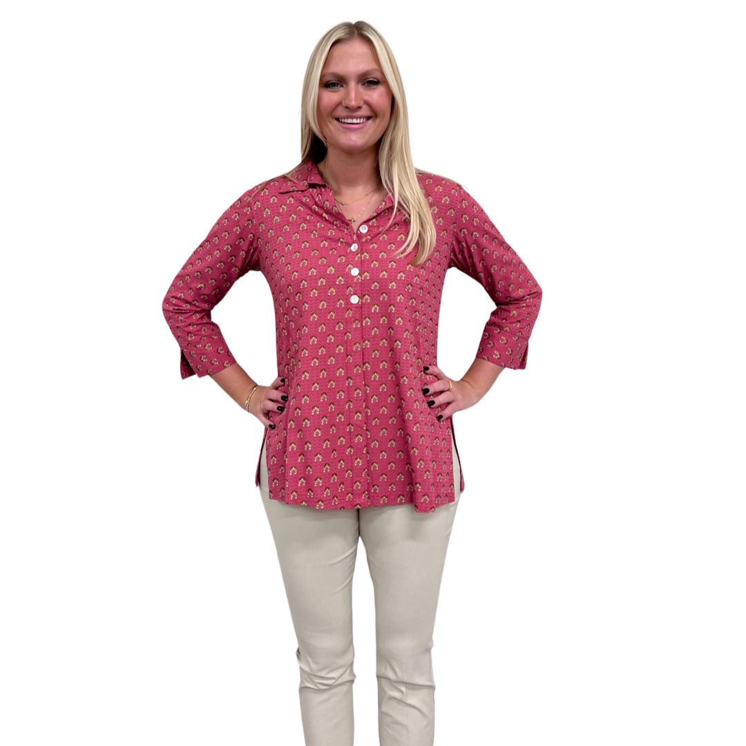 The Mason Button Back Top in Peony Pink — view 4