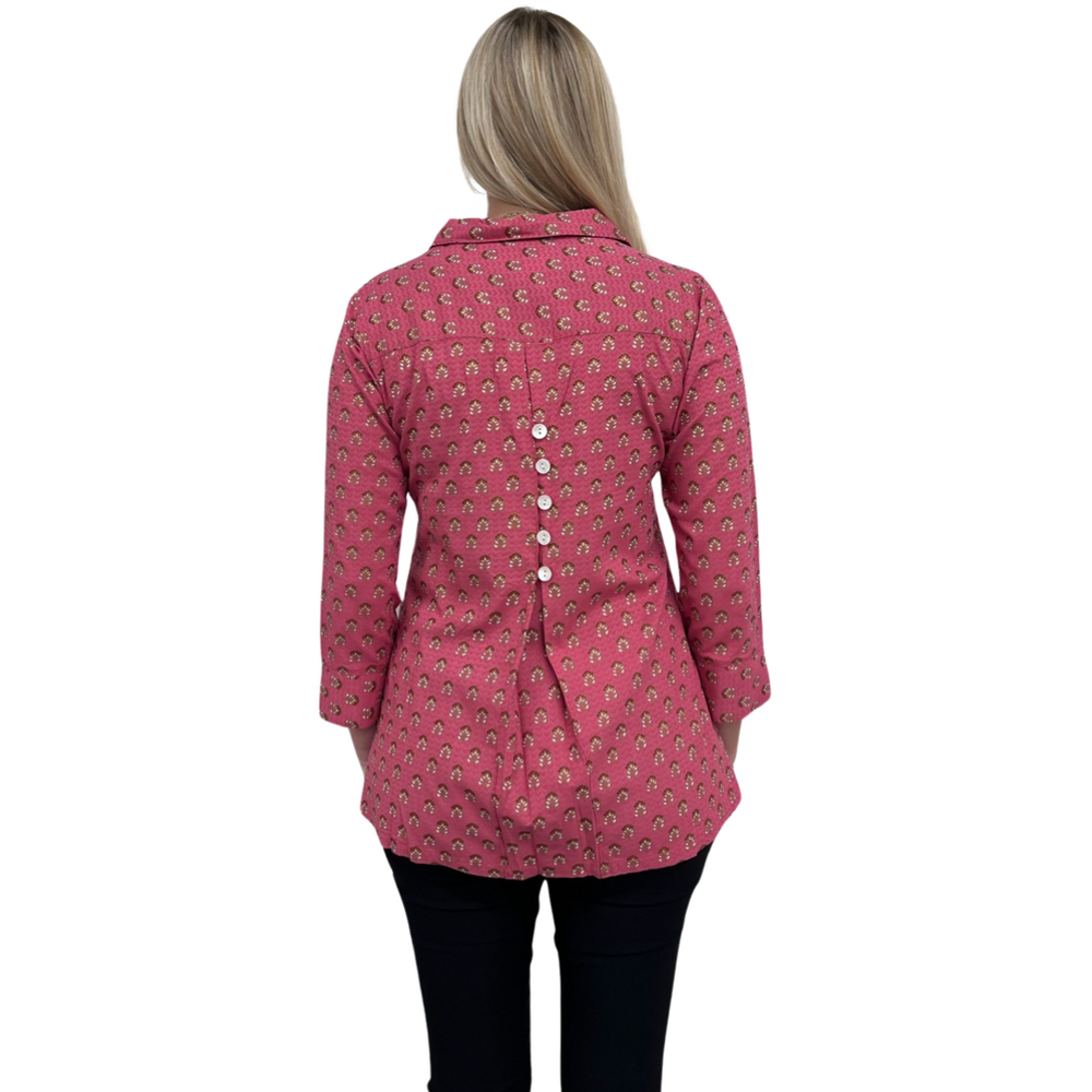 The Mason Button Back Top in Peony Pink — view 2
