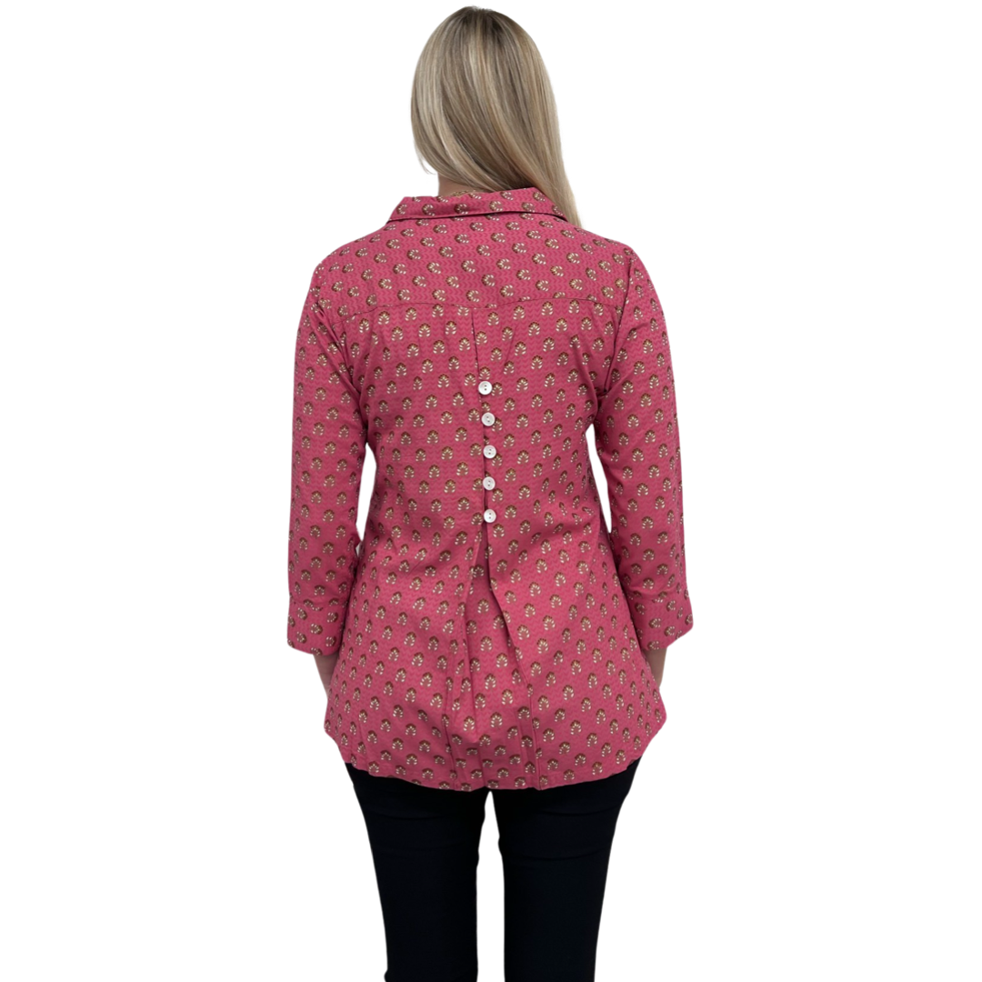 The Mason Button Back Top in Peony Pink — view 2