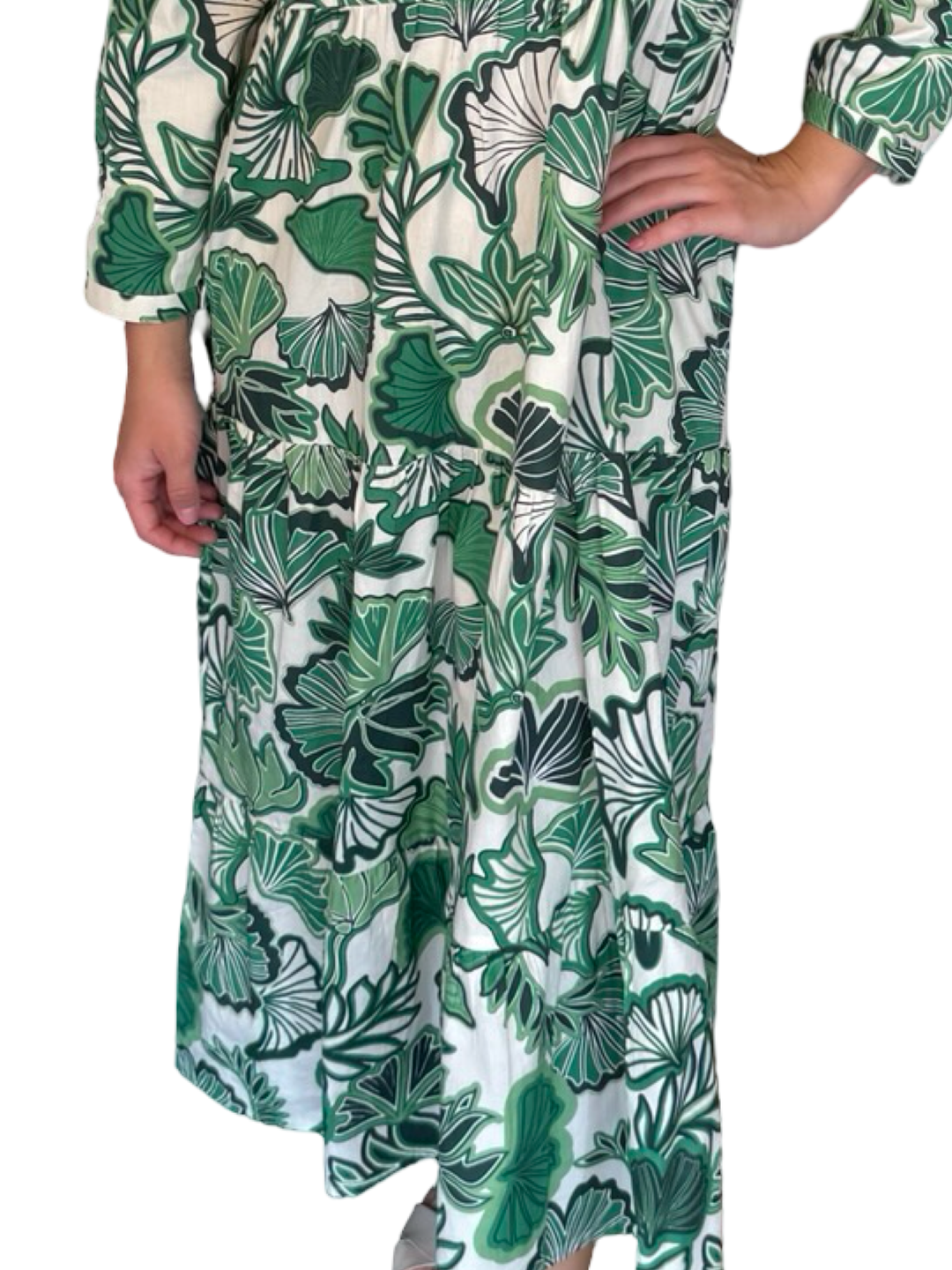 The Addison Tropical Green Leaf Print Dress — view 7