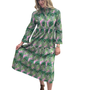 The Penny Button Placket Dress in Pink and Green Peacock Print
