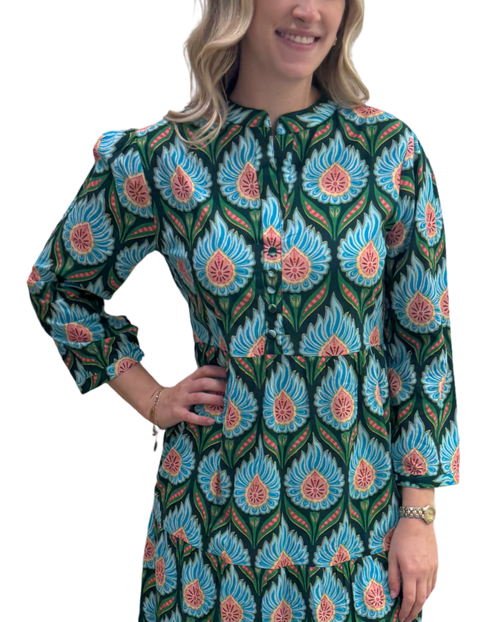 The Addison Long Green Turquoise Cotton  Dress — view 4