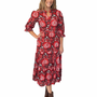 The Campbell 3/4 Sleeve Dress in Red and Brown Abstract