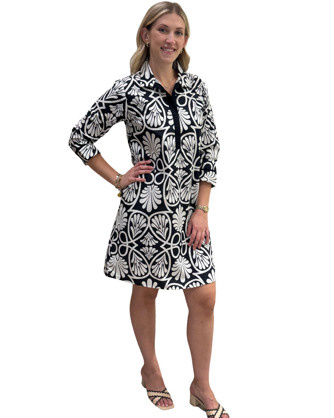 The Lisette Dress in Classic Black and White — view 2
