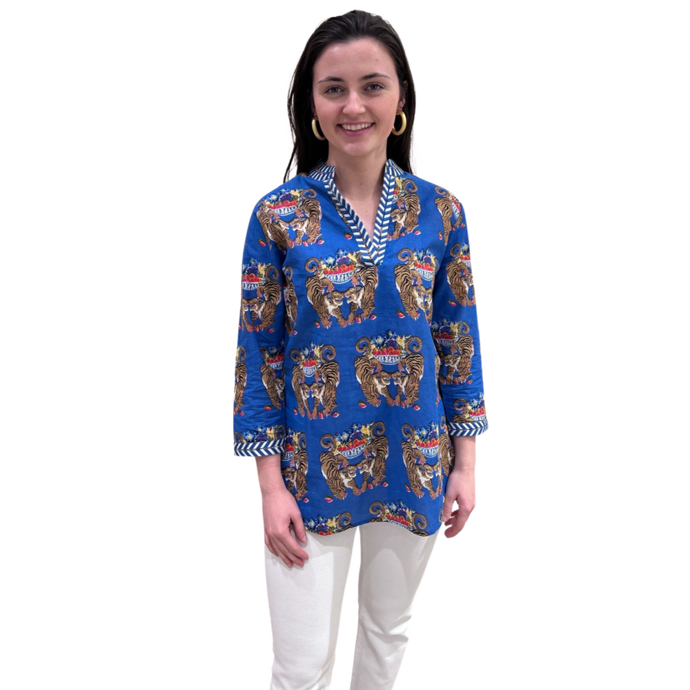 The Brie Royal Blue Twin Tiger Embroidered Tunic — view 2