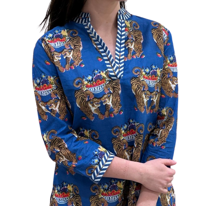 The Brie Royal Blue Twin Tiger Embroidered Tunic — view 4