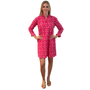 The Pretty in Pink Daley Ruffle Neck Dress in Embroidered Pink and White Cotton
