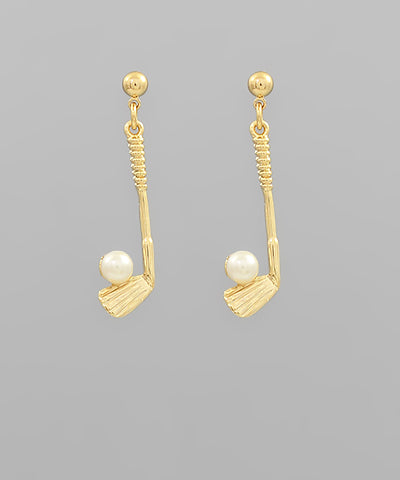 Golf Club Pearl Ball Earring