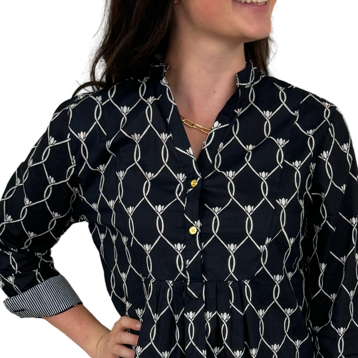 The Elliott Cotton Button Front Top in Black and White — view 6