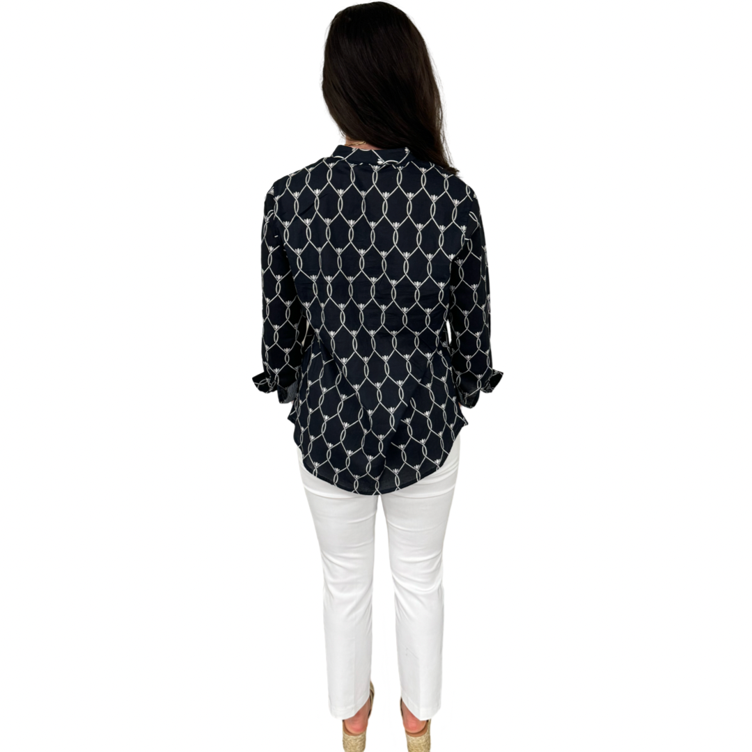 The Elliott Cotton Button Front Top in Black and White — view 4
