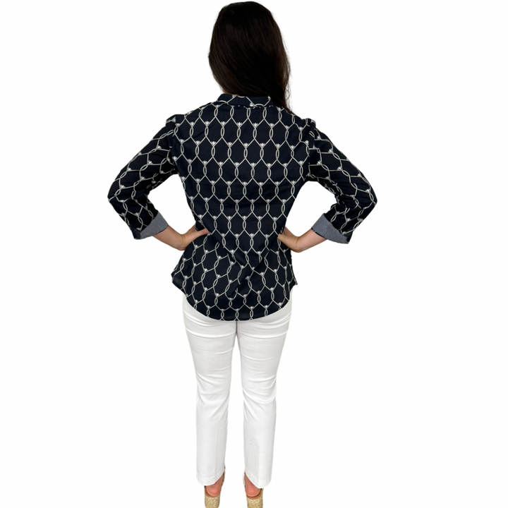The Elliott Cotton Button Front Top in Black and White — view 5