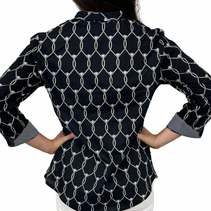 The Elliott Cotton Button Front Top in Black and White — view 3