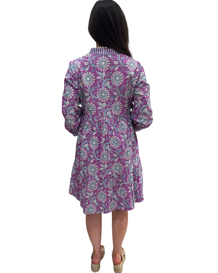 The Naomi Hand Block Printed Floral Dress in Purple White — view 8