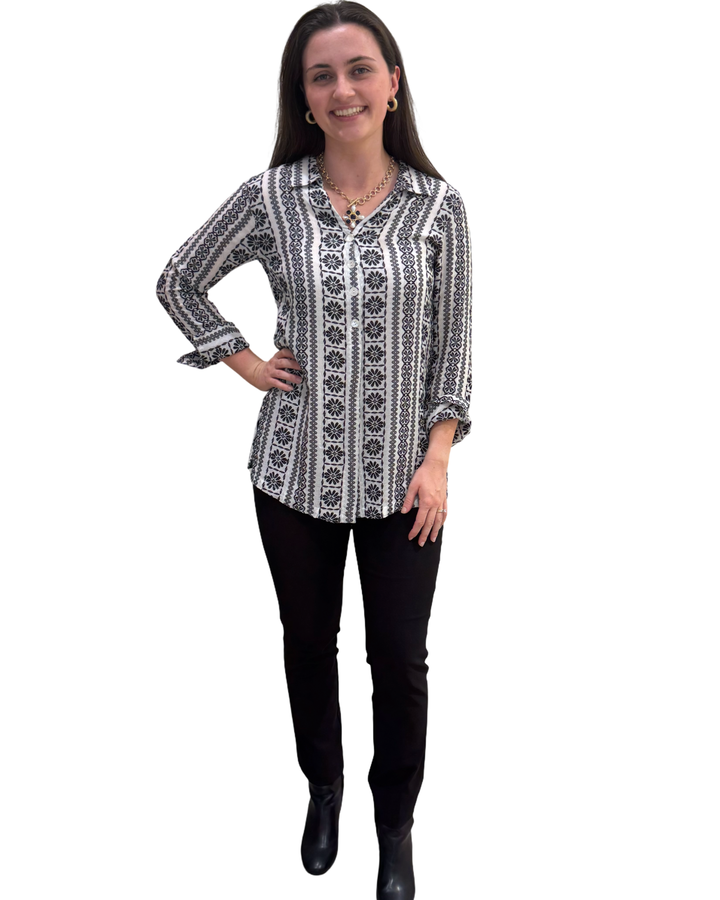 The Mason Black White Striped Pattern Button Back Top — view 2