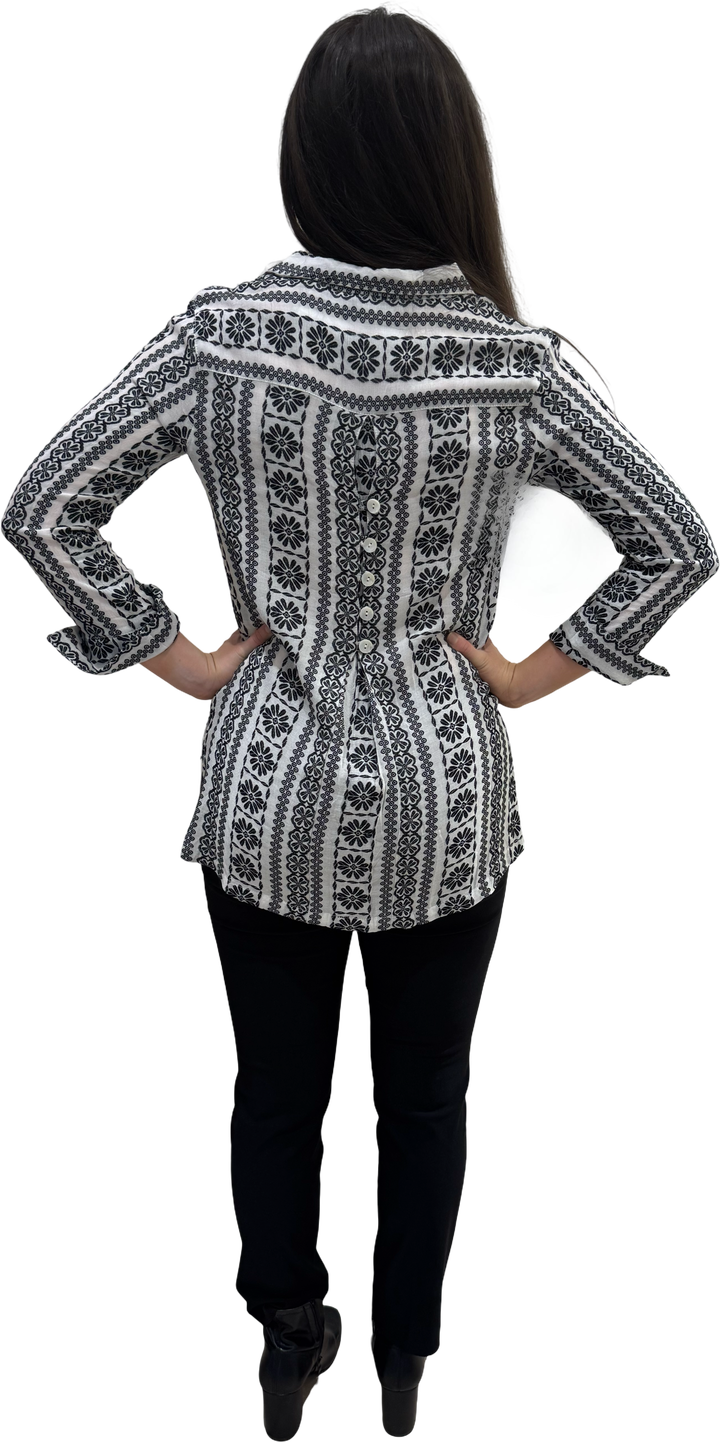 The Mason Black White Striped Pattern Button Back Top — view 6