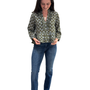 The Bella Ruffle Trim Top in Green Grey Silver Lurex