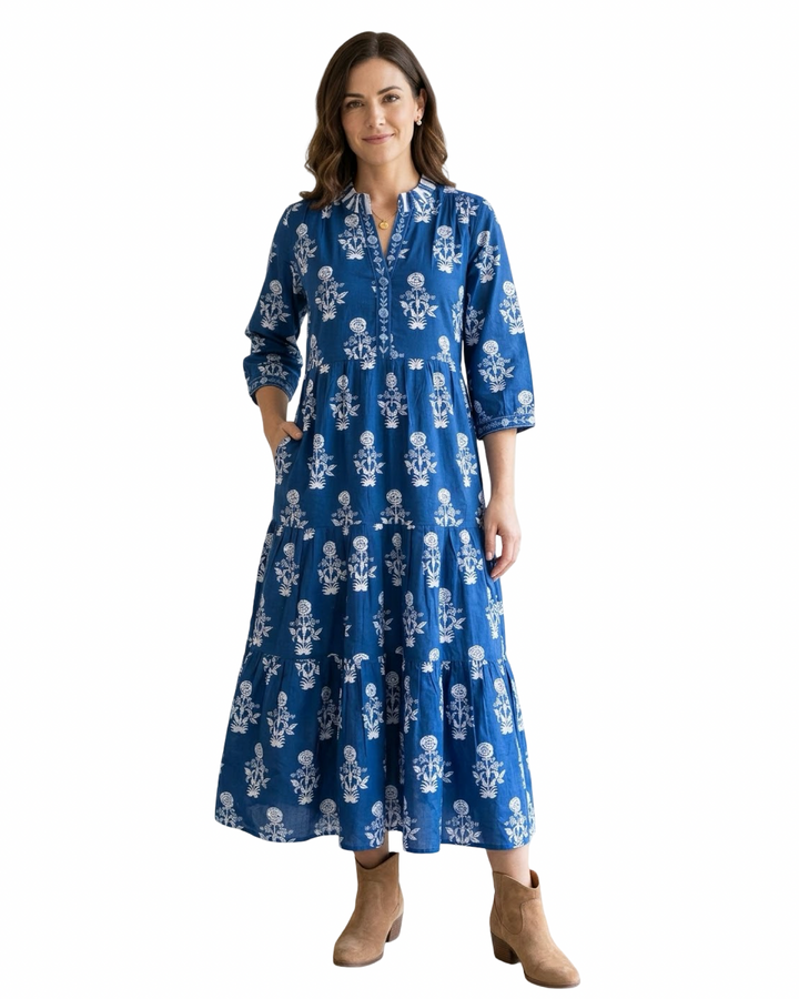 The Campbell Blue White Hand-Block Printed Floral
