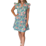 The Campbell Flutter Sleeve Dress in Soft Green Floral Hand Block