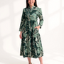 The Penny Long Length Cotton Dress in Tropical Green Abstract Cotton