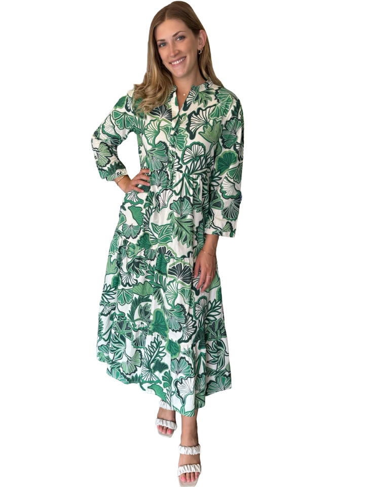 The Addison Tropical Green Leaf Print Dress — view 4