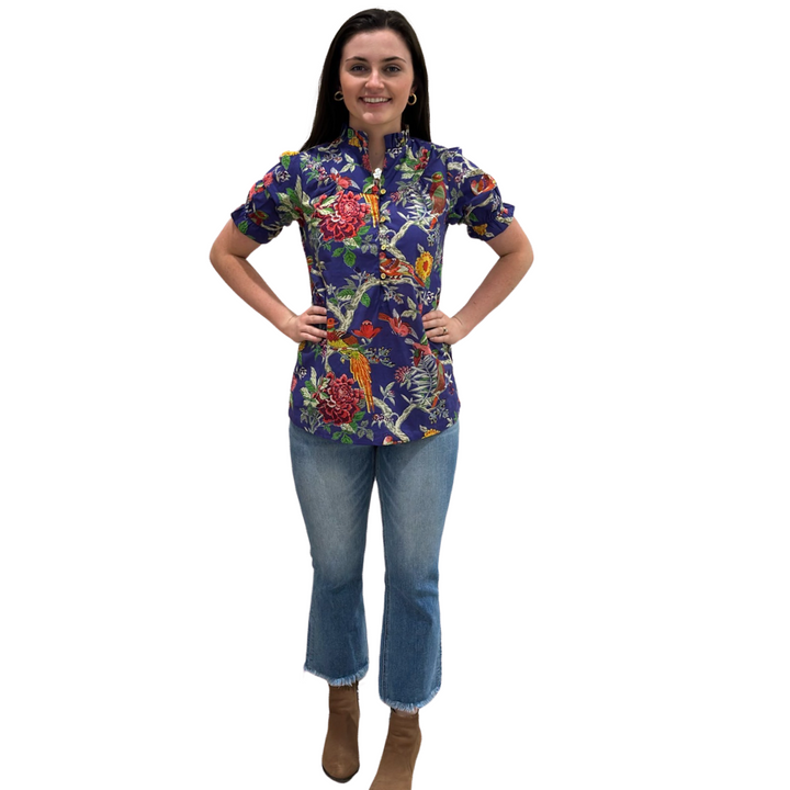 The Montgomery Short Sleeve Cotton Bird Print Top — view 7