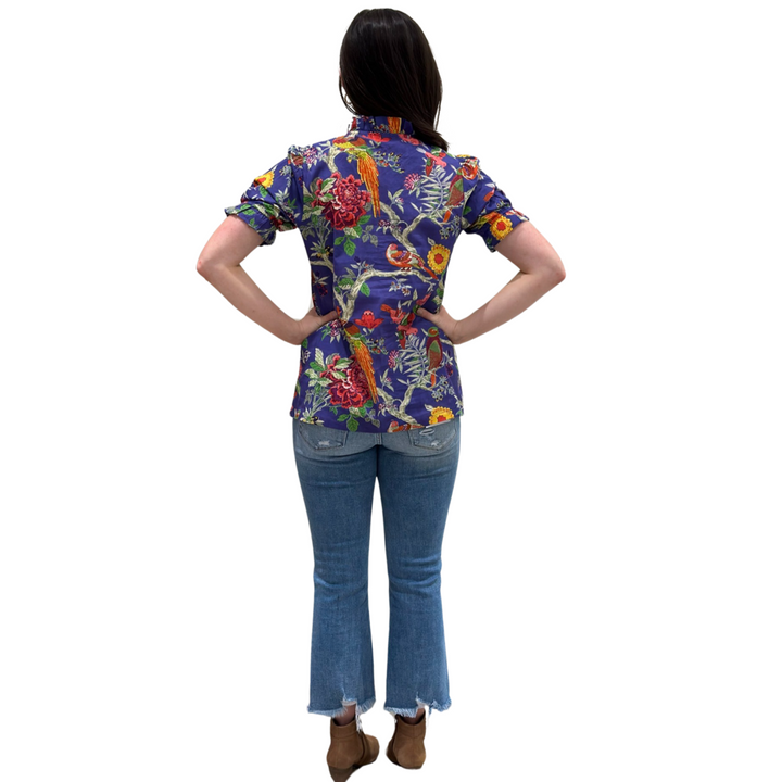 The Montgomery Short Sleeve Cotton Bird Print Top — view 10