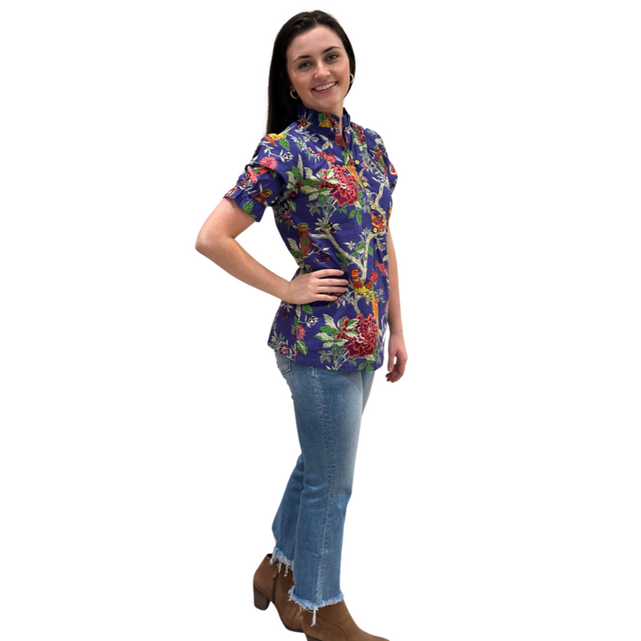 The Montgomery Short Sleeve Cotton Bird Print Top — view 9