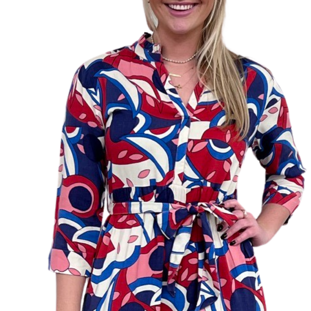 The Camden Abstract Print Sash Tie Dress — view 4