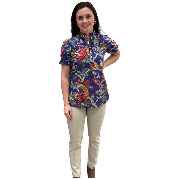 The Montgomery Short Sleeve Cotton Bird Print Top — view 5