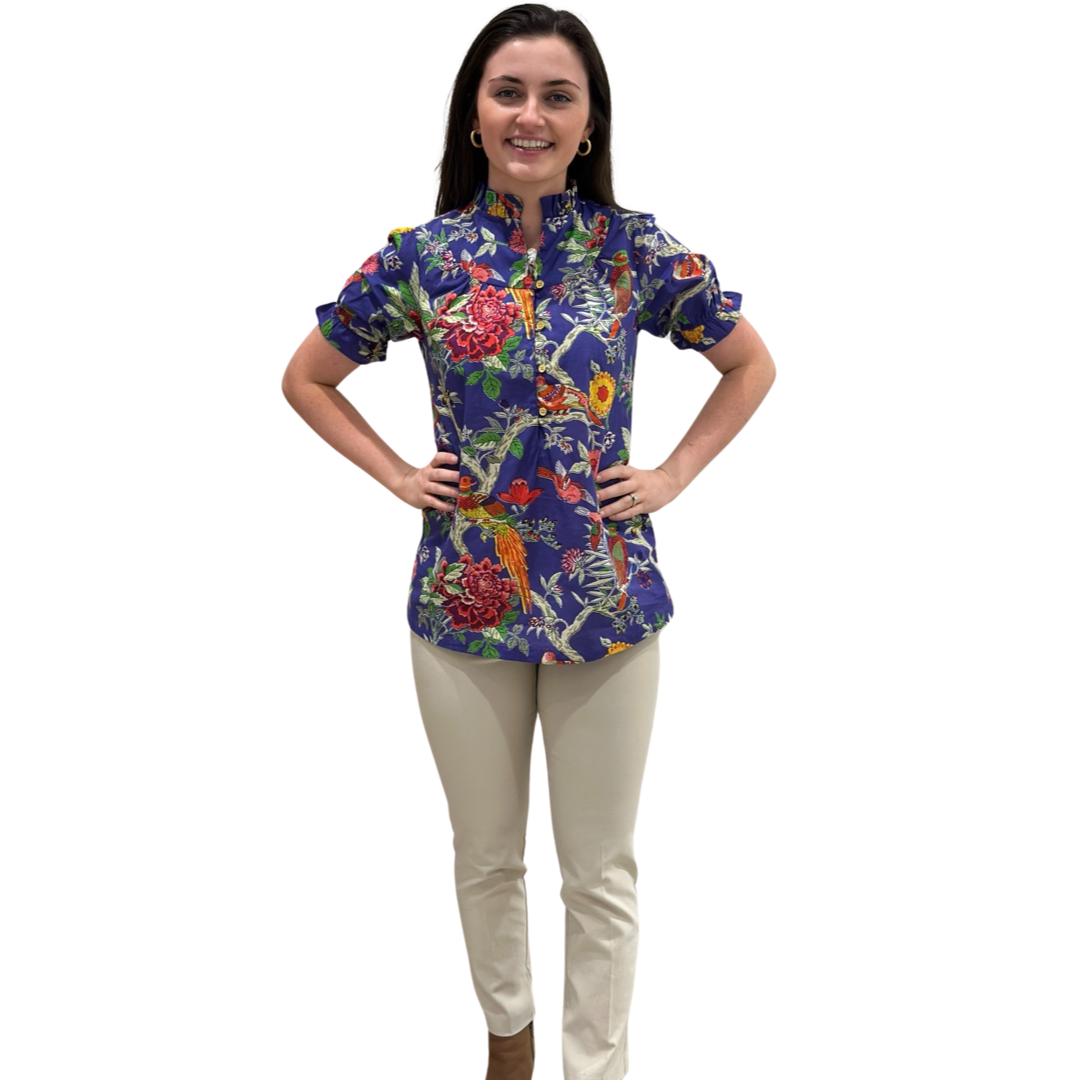 The Montgomery Short Sleeve Cotton Bird Print Top — view 3