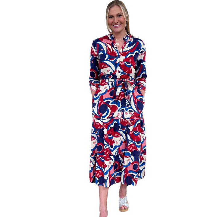The Camden Abstract Print Sash Tie Dress — view 3