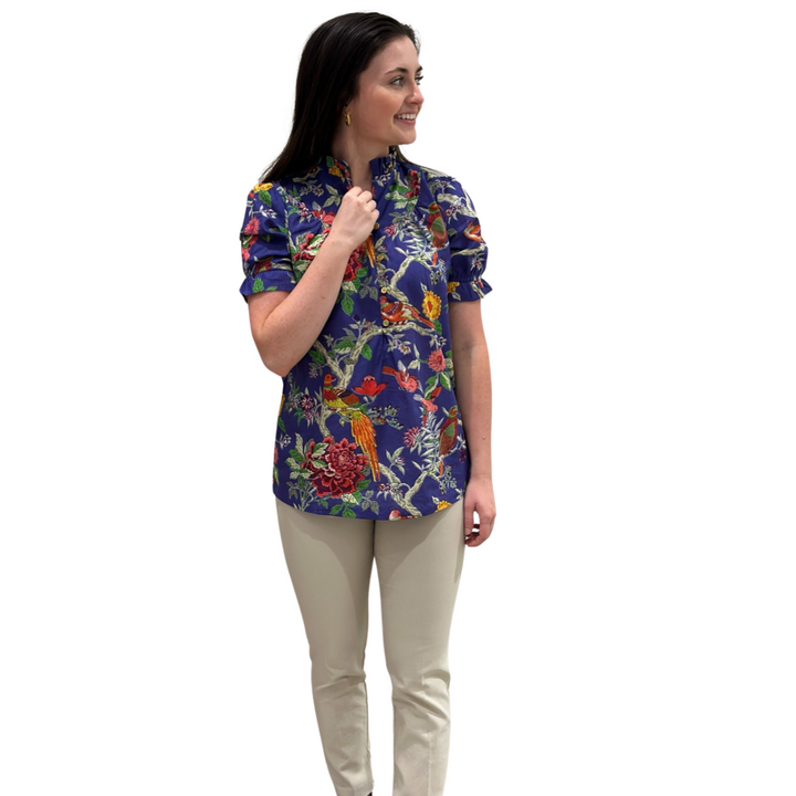The Montgomery Short Sleeve Cotton Bird Print Top — view 4