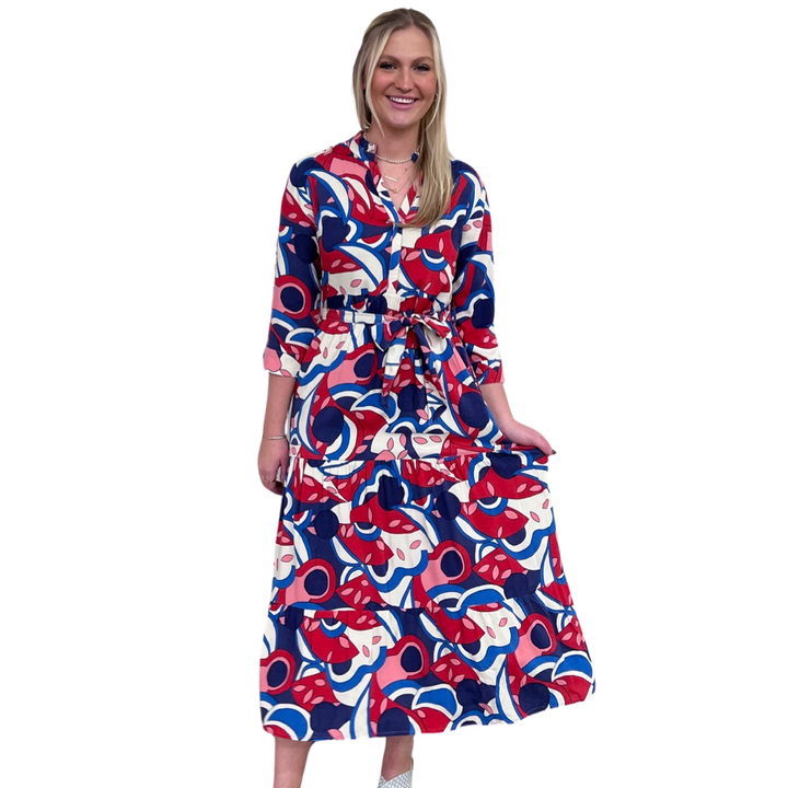 The Camden Abstract Print Sash Tie Dress — view 6