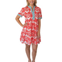 The Daniella Embroidered Trim Short Sleeve Dress in Coral White Ikat
