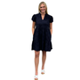 The Preston Navy Embroidered Cotton Short Sleeve Dress