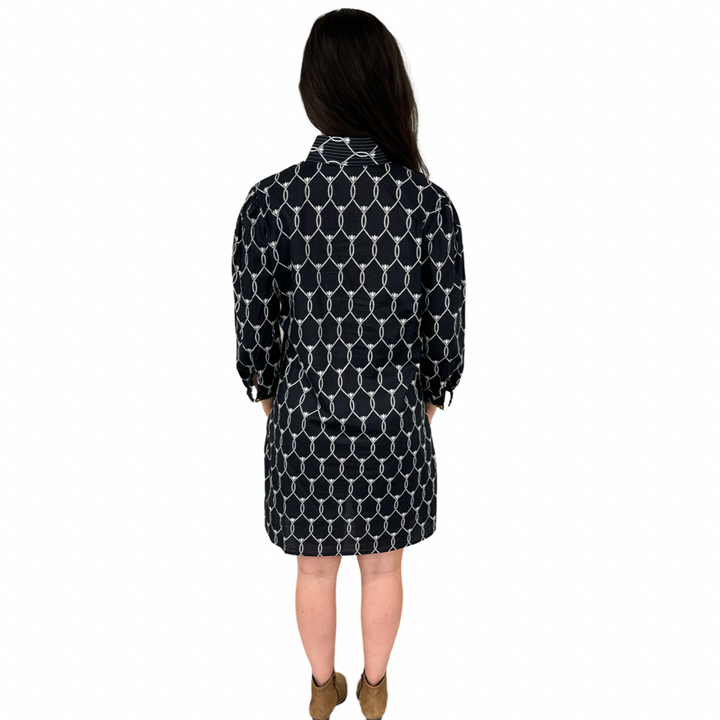 The Shipley Cotton Stand-Up Collar Dress in Black and White — view 7