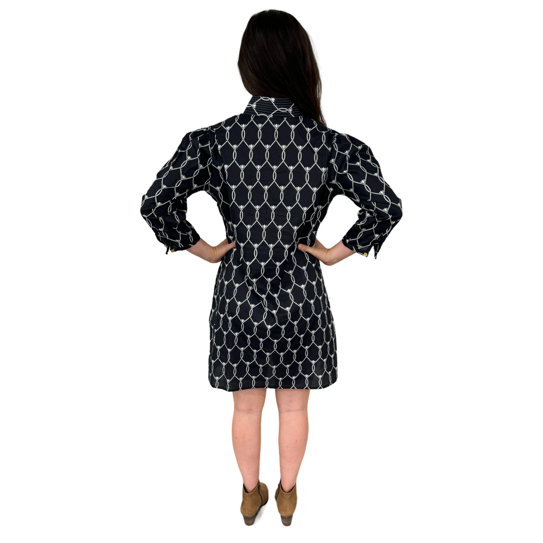 The Shipley Cotton Stand-Up Collar Dress in Black and White — view 8