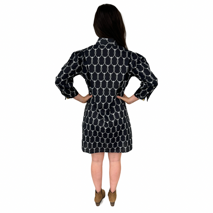 The Shipley Cotton Stand-Up Collar Dress in Black and White — view 8