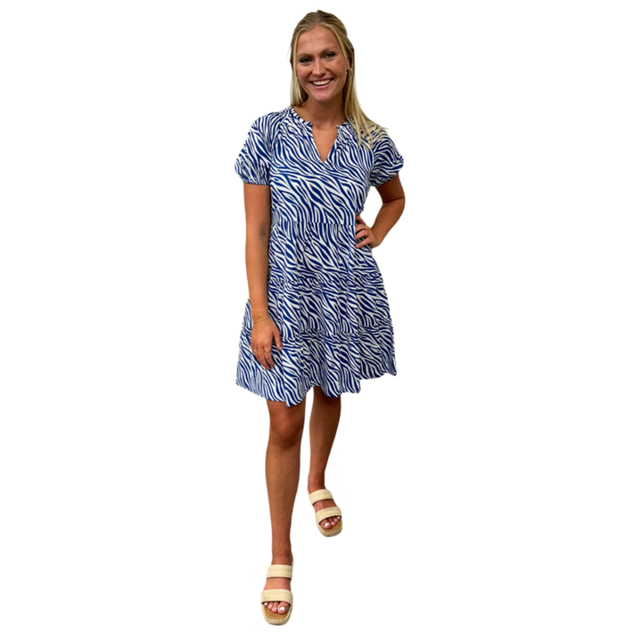 The Dahlia Smock Neck Dress in Blue Zebra — view 4