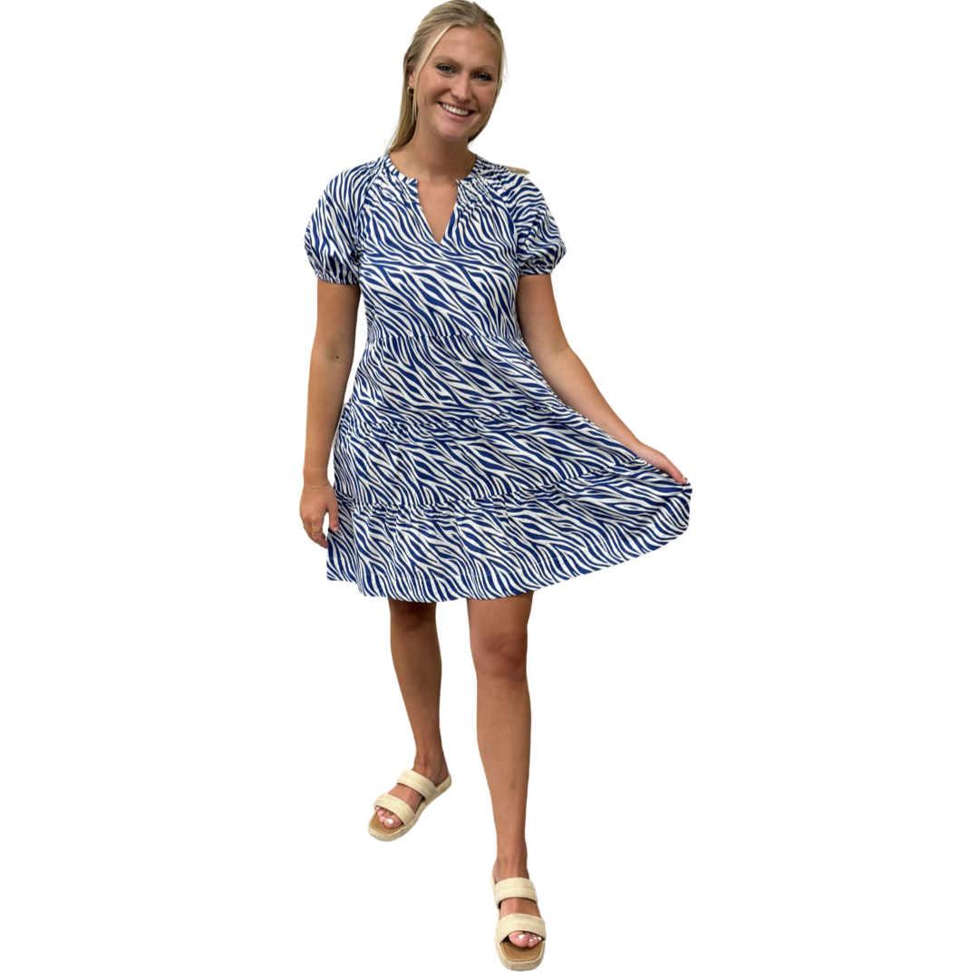 The Dahlia Smock Neck Dress in Blue Zebra — view 7
