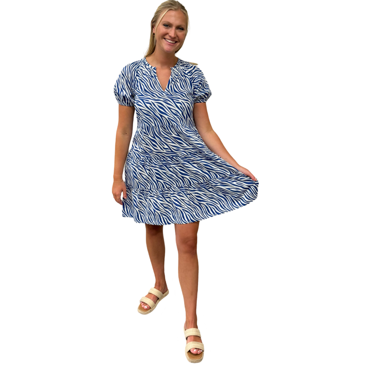 The Dahlia Smock Neck Dress in Blue Zebra — view 7