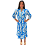 The Daniella Embroidered Trim Cotton Dress in Blue Green Bird Print