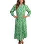 The Addison Embroidered Trim Notch Neck Dress in Green Ikat
