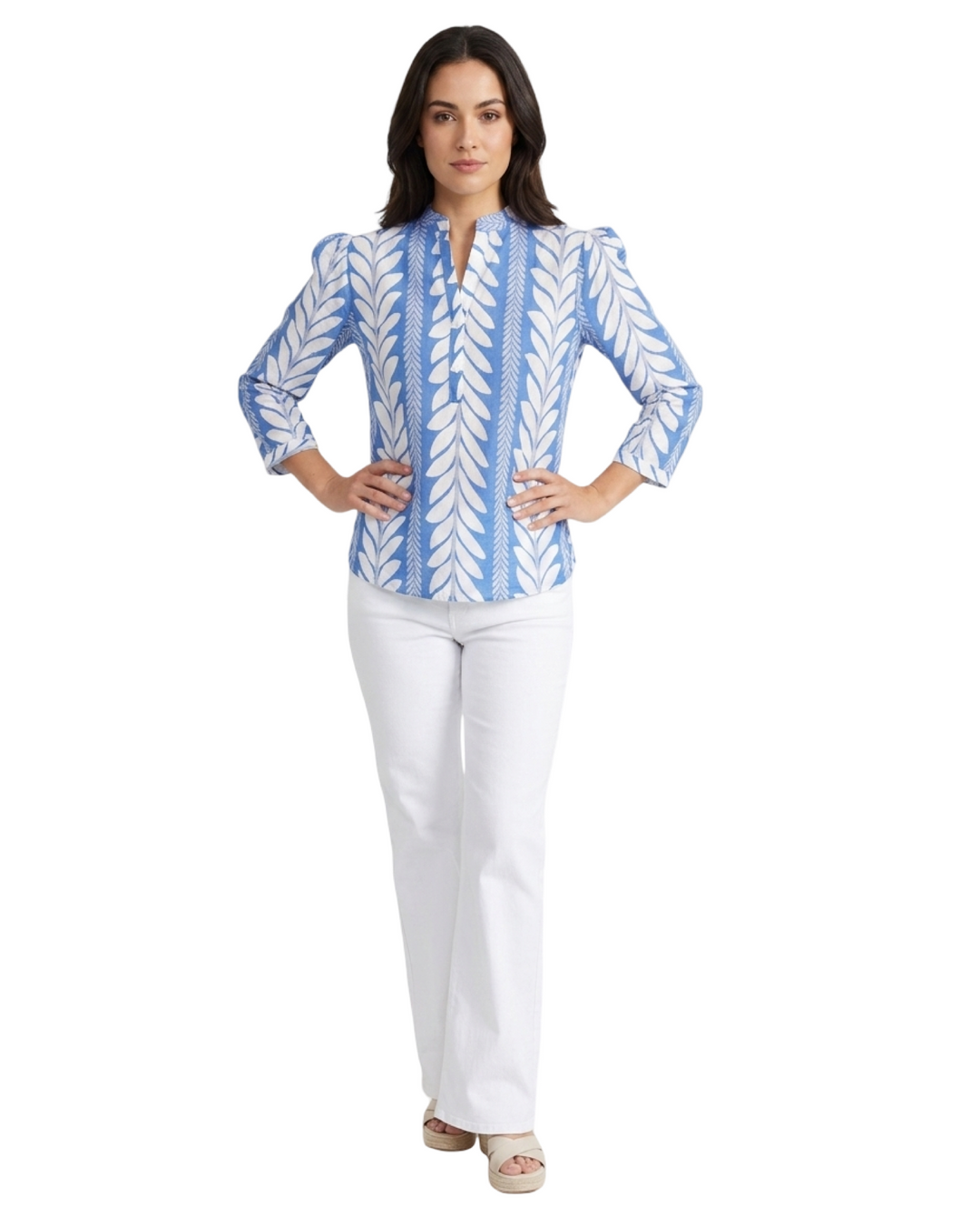 The Addison Cotton Top in Blue Fern Stripe — view 4