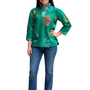 The Shipley Stand Up Collar Top in Green Floral with Embroidery Detailing