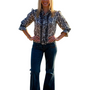 The Amelia Ruffle Front Top in Navy and White