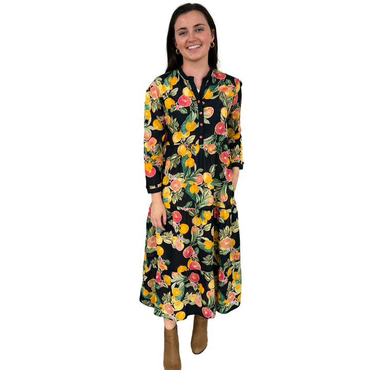 The Penny Dress in Black Citrus Floral — view 3