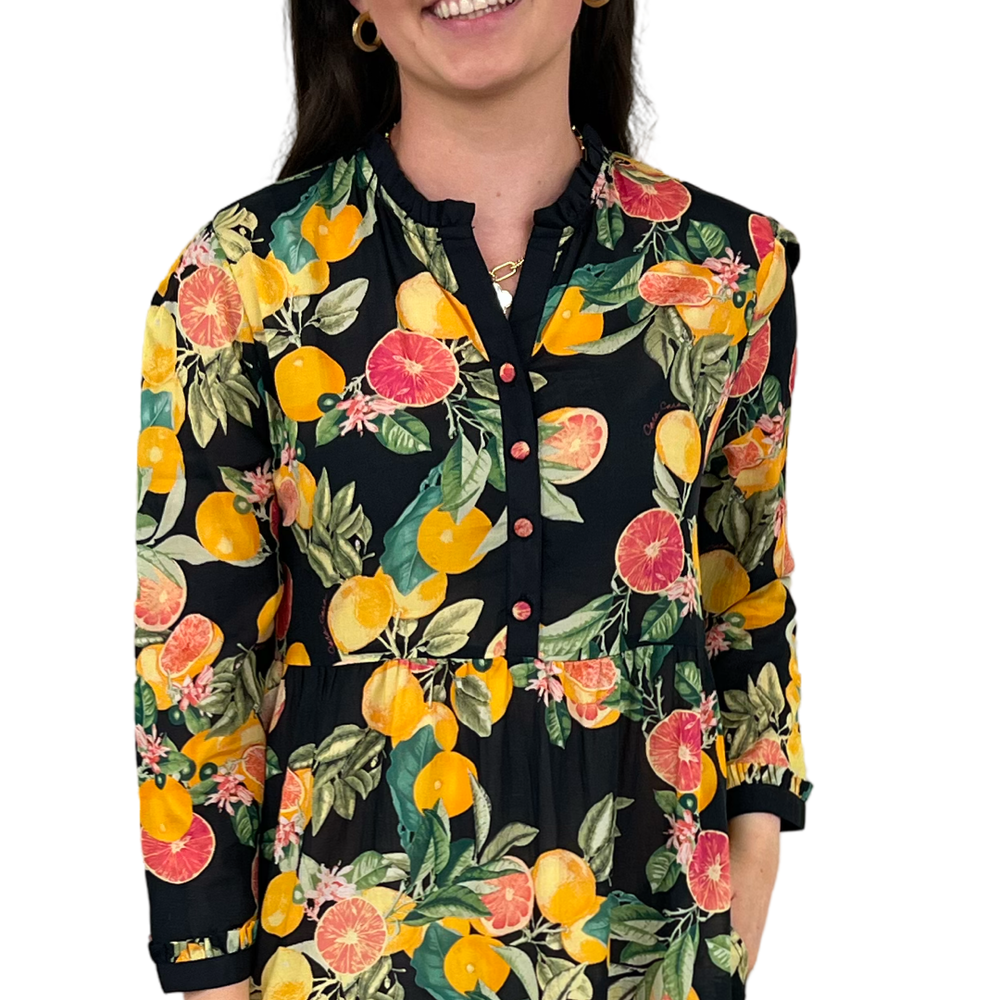 The Penny Dress in Black Citrus Floral — view 2