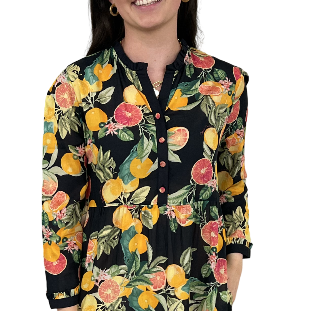 The Penny Dress in Black Citrus Floral — view 2