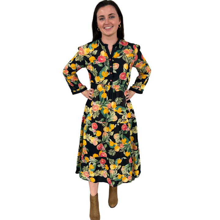 The Penny Dress in Black Citrus Floral — view 4